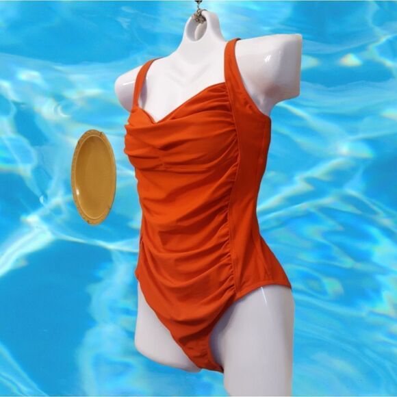 Miss Adola Ladies One Piece Swimsuit Red/Orange Size 8 NWT - Picture 2 of 7